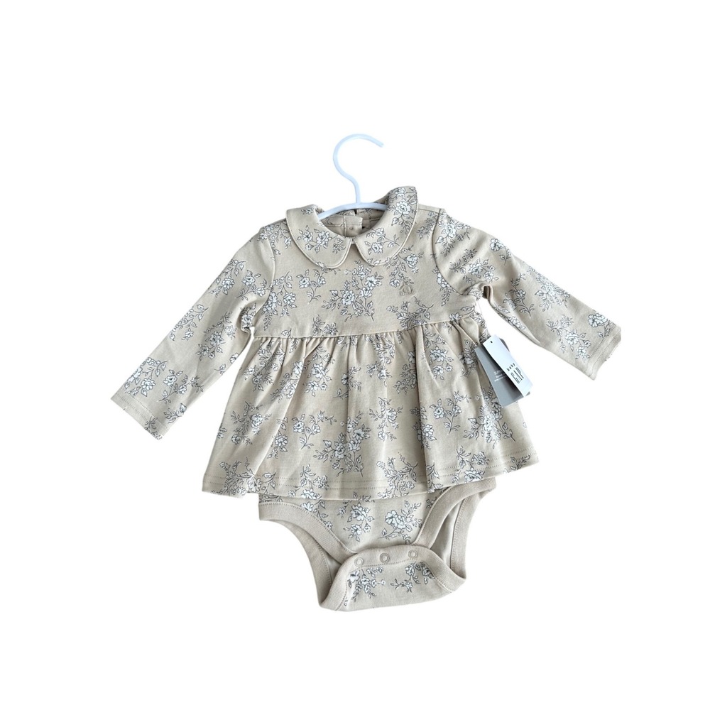 Baby Gap Long Sleeve Bodysuit Dress Floral Print Beige 3 6 Months‎